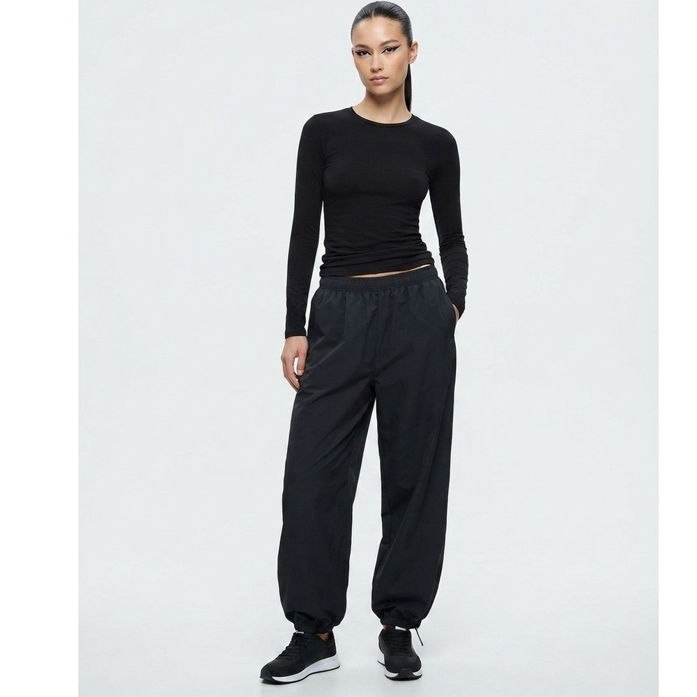 SKIMS Woven Track Pant Onyx Black Elastic Waist Zipper Hem Streetwear Pant Large